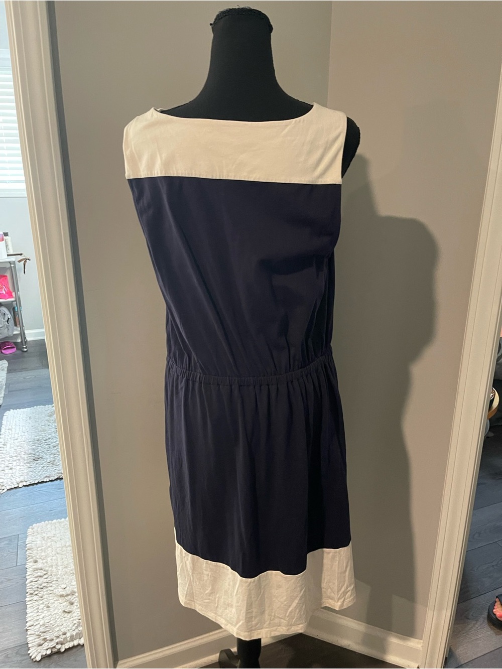 LOFT Navy and White Sleeveless Midi Dress